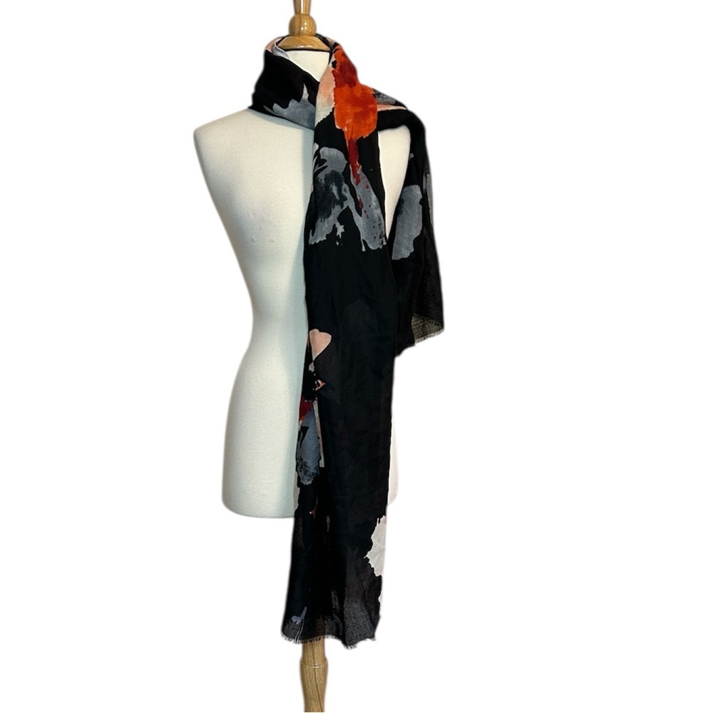 NWOT Jessica McClintock Black, Gray, Red Accent Scarf Wrap